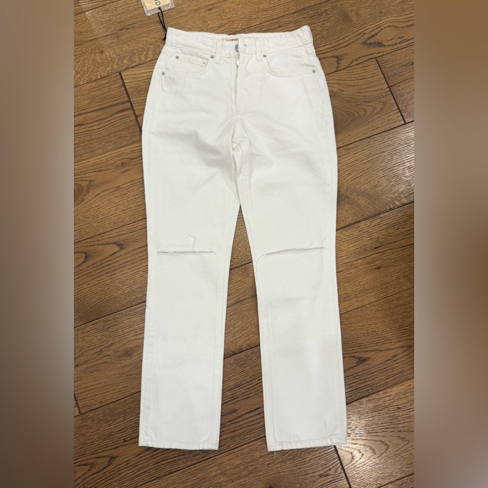 GRLFRND White Denim Jeans with knee slit
